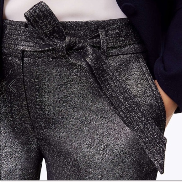 Loft | Metallic Belted Trouser Pants Size 4 - Picture 3 of 7